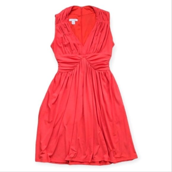 Boston Proper Flowy Ruched Sleeveless Orange Midi Dress - Picture 3 of 9